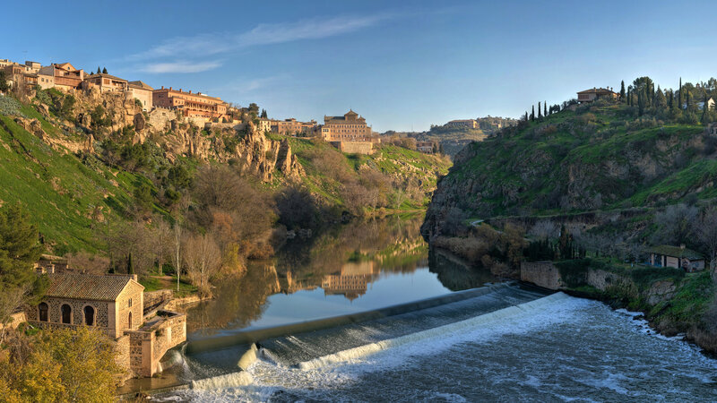 River and Town on Hillside