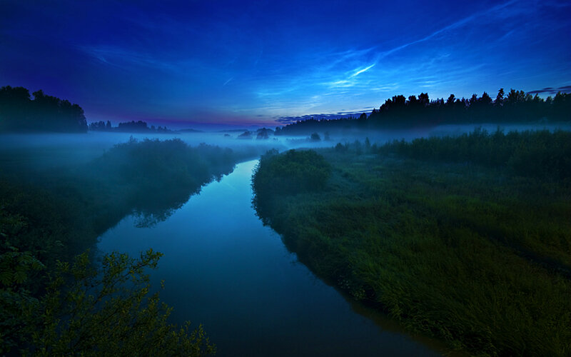 River at Dawn — Blue, Serene