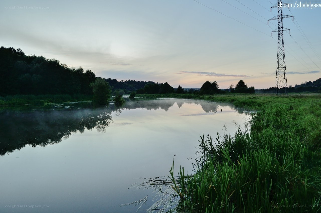 River at dawn with mist