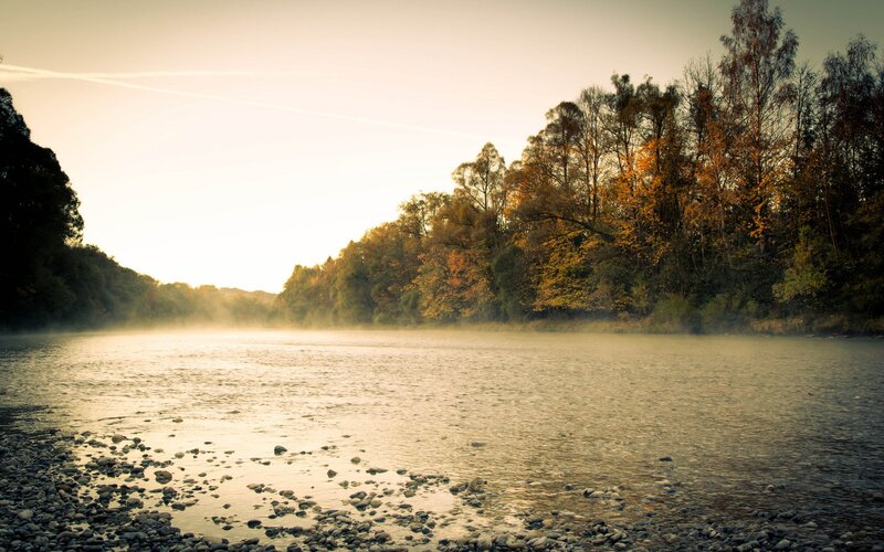 River at Dawn with Mist — Gold