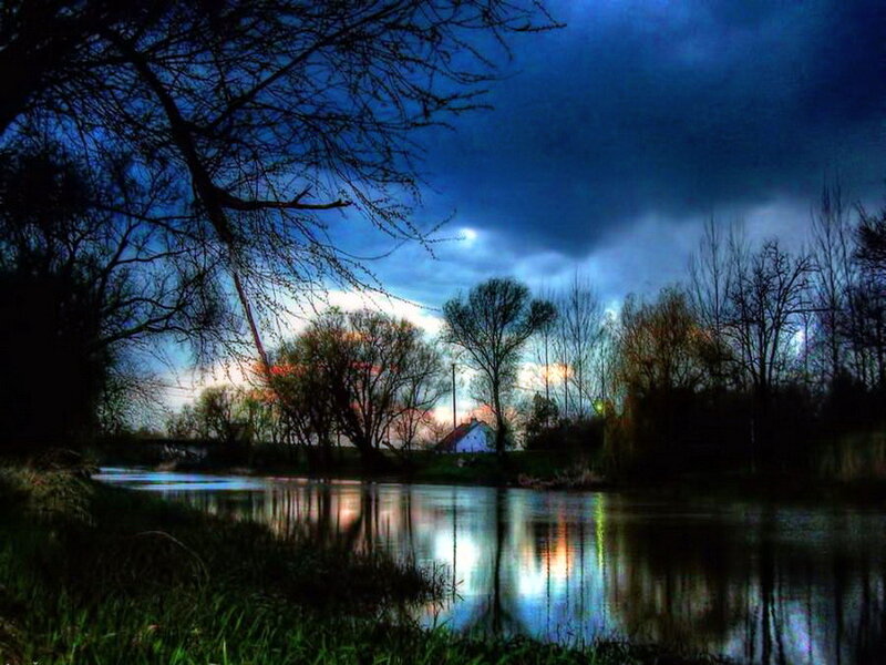 River at Dusk — Blue, Dramatic