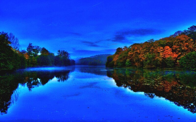 River at Dusk — Blue, Serene, Night