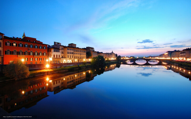 River at Dusk — Blue, Serene, Sunset, Photograph, Buildings