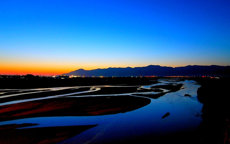 River at Dusk — Blue, Serene, Sunset, Photograph