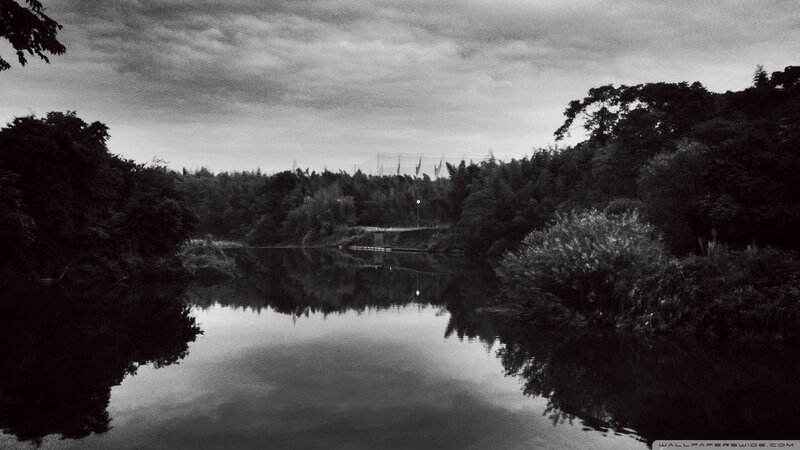 River at dusk in black and white