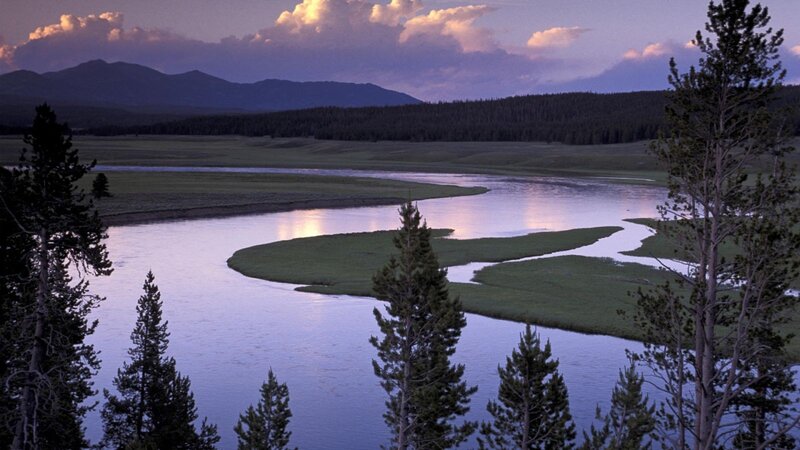 river at dusk in mountain valley