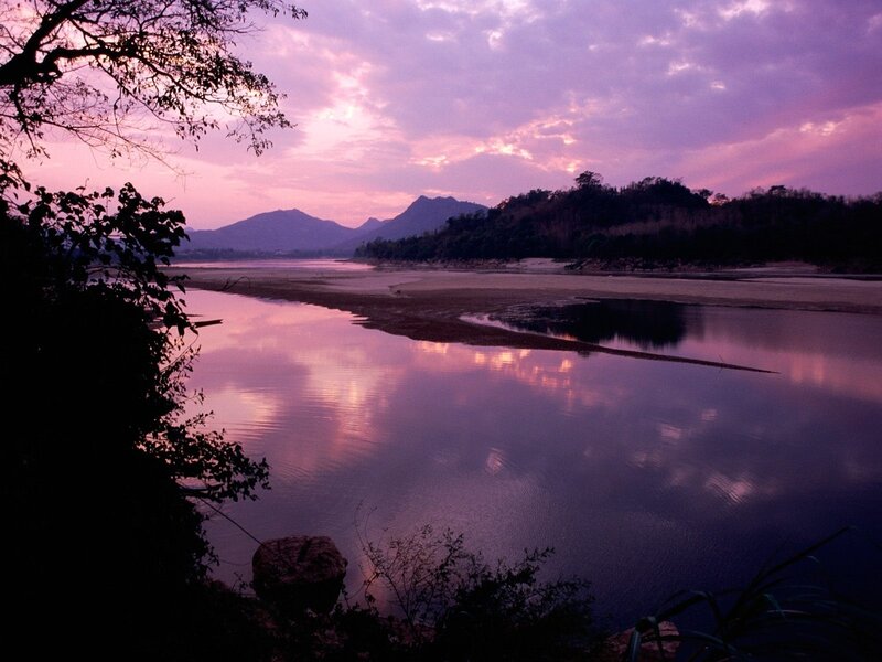 River at Dusk — Purple, Serene, Sunset, Photograph
