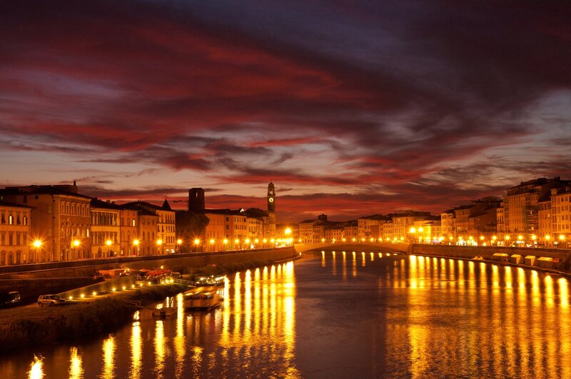 River at Dusk — Red, Dramatic, Sunset