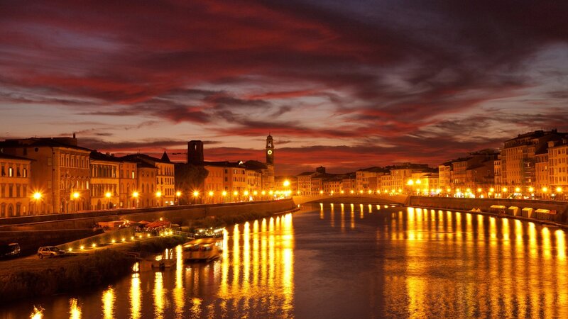 River at Dusk — Red, Dramatic