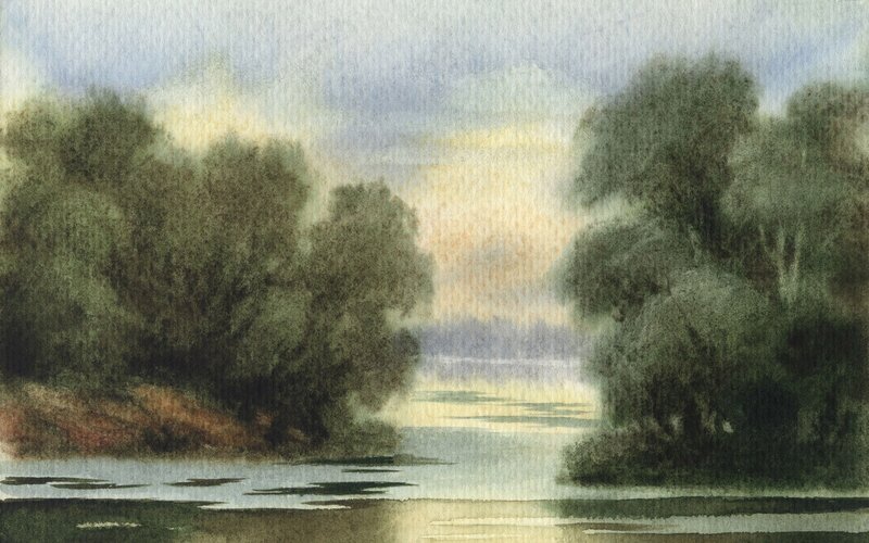 River at Dusk Watercolor
