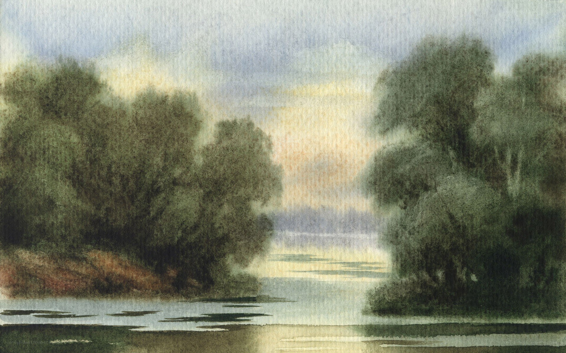 River at Dusk Watercolor