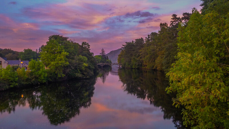 River at Dusk with Bridge — Purple