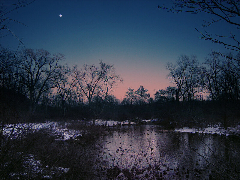 River at Dusk with Snow