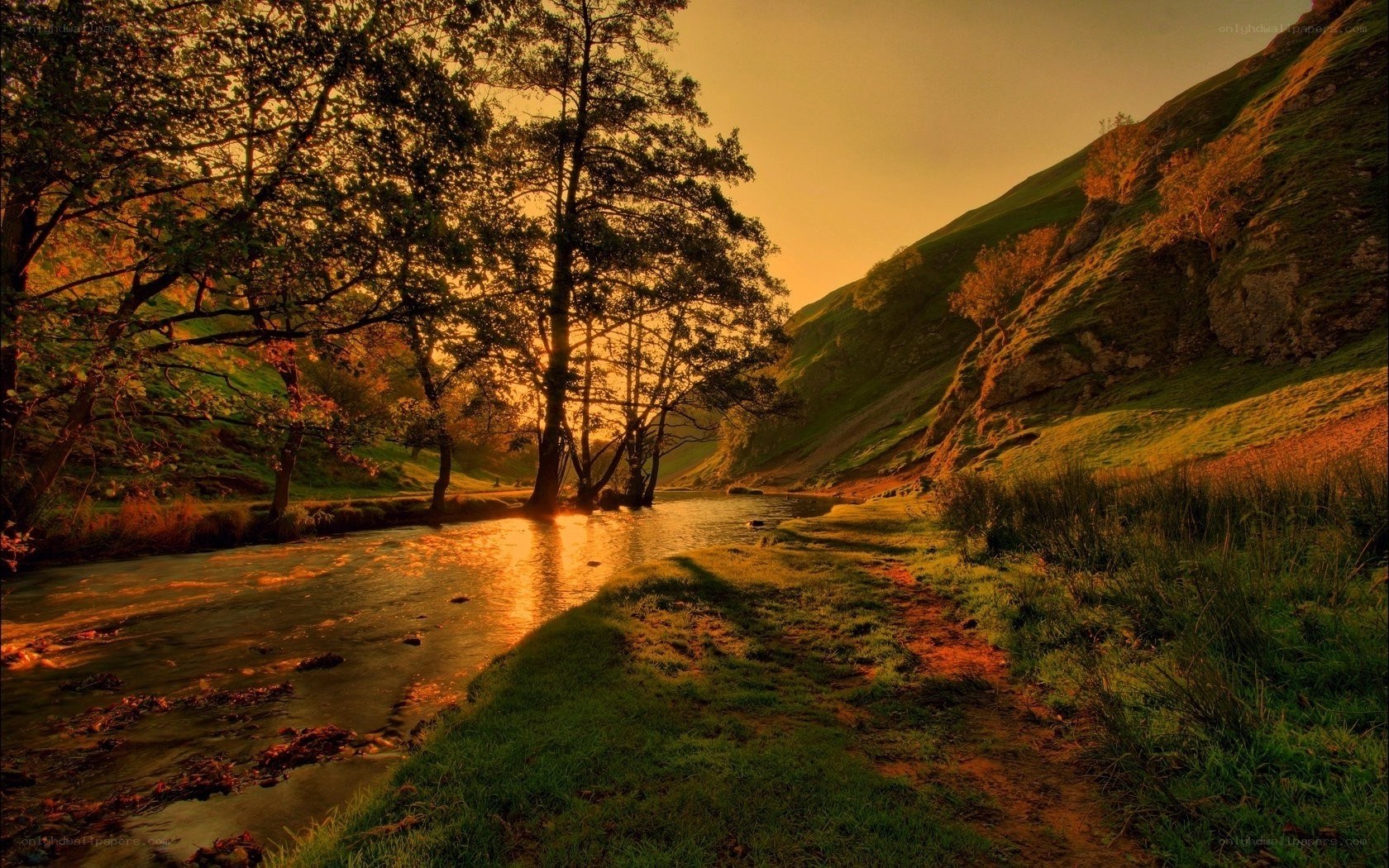 River at golden hour sunset