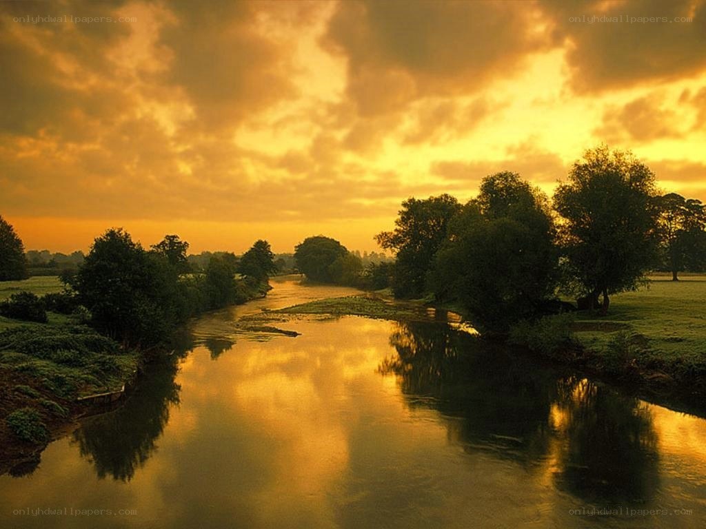 River at golden sunset