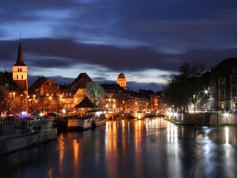 River at Night in City — Blue, Calm