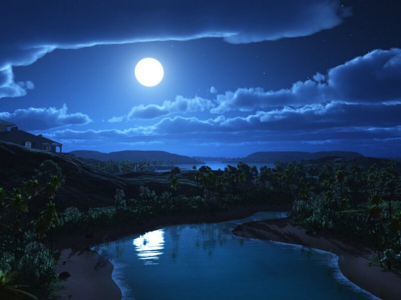 River at Night under Moon