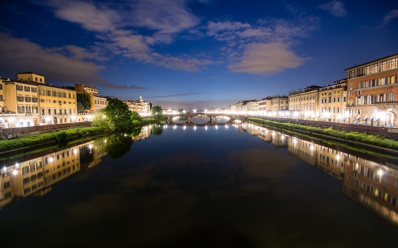 River at Night with Bridge — Blue