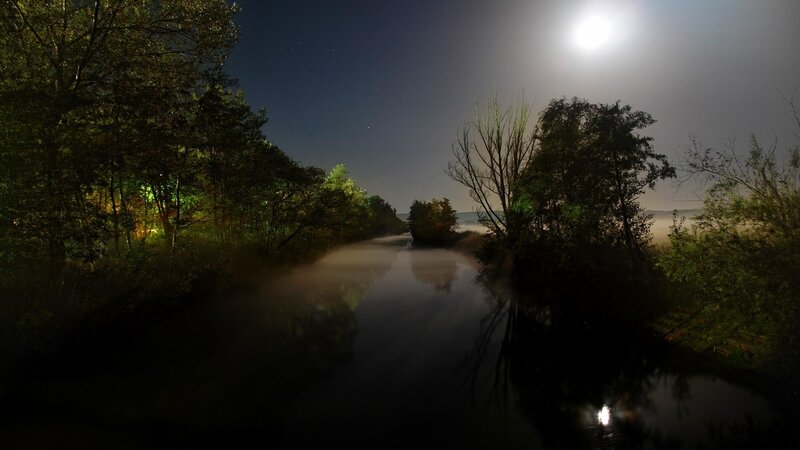 River at Night with Fog — Black