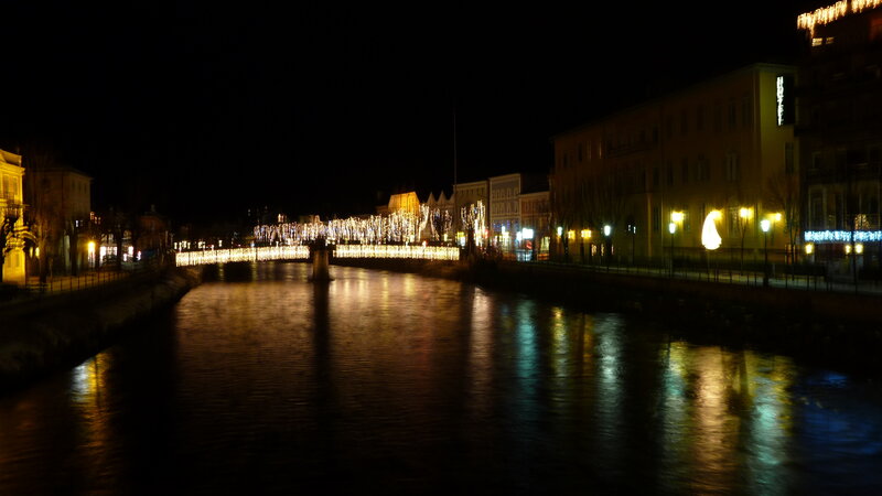 River at Night with Lights