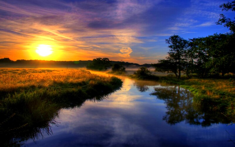 River at Sunrise — Blue, Serene