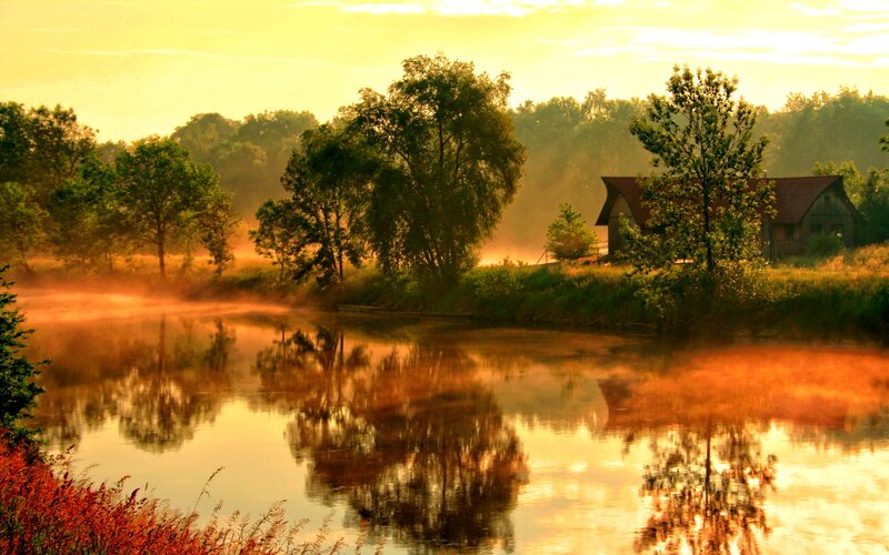River at Sunrise — Gold
