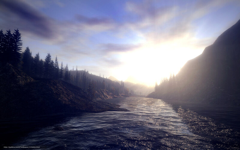 River at sunrise in mountain valley
