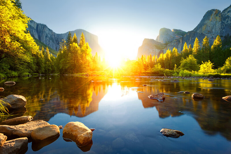 River at Sunrise in Valley