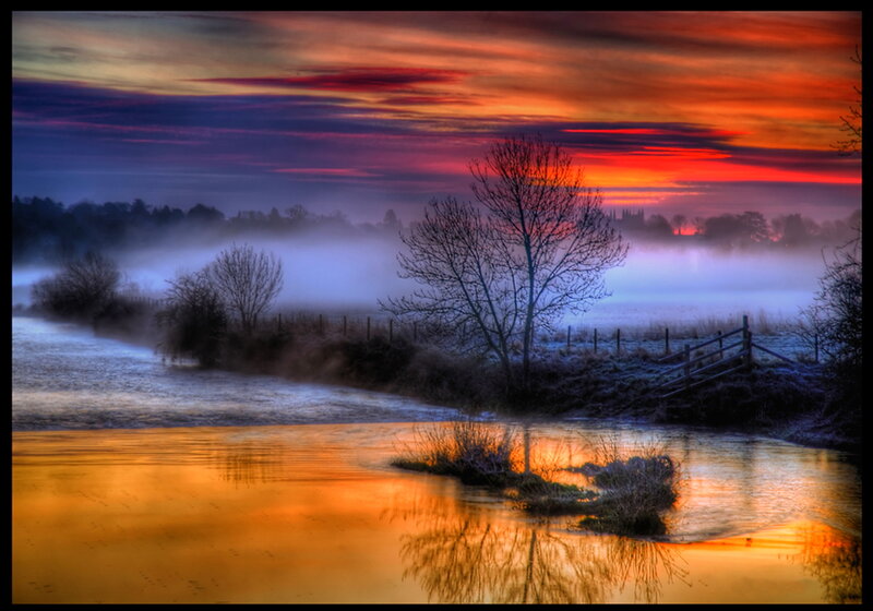 River at Sunrise — Orange, Dramatic