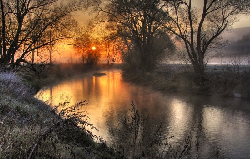 River at Sunrise — Orange, Serene