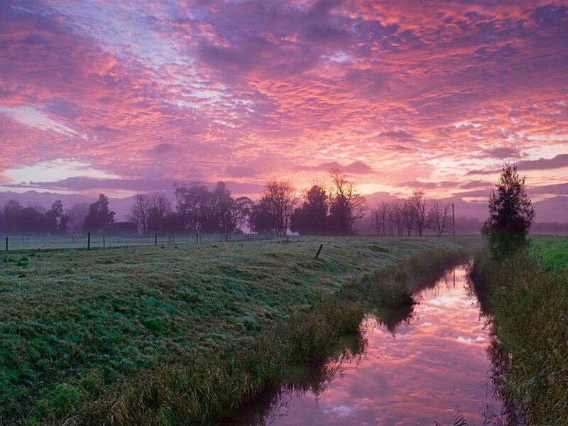 River at Sunrise — Pink, Serene