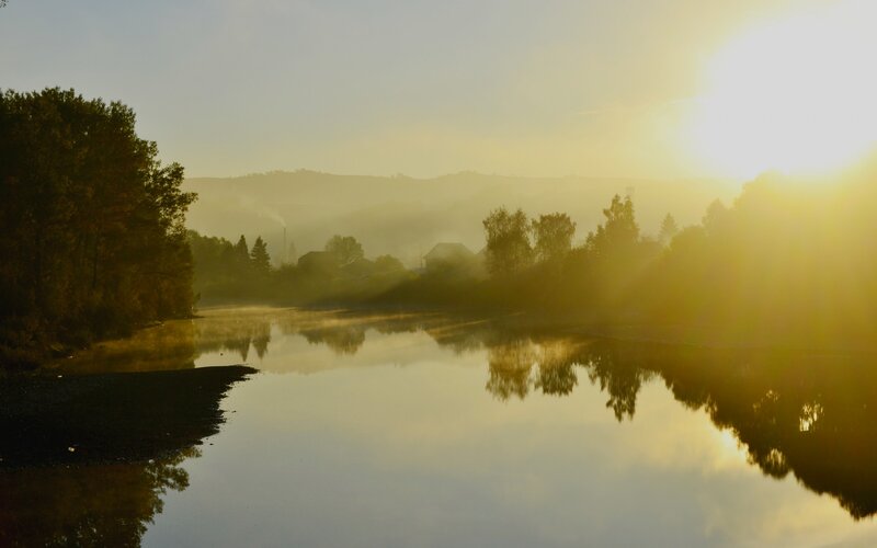 River at Sunrise — Yellow, Serene