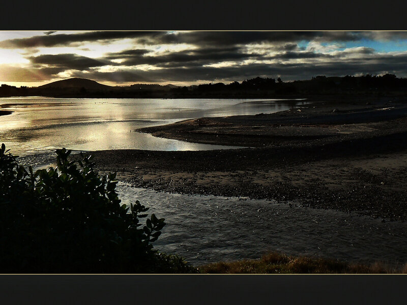 River at Sunset — Black, Dramatic