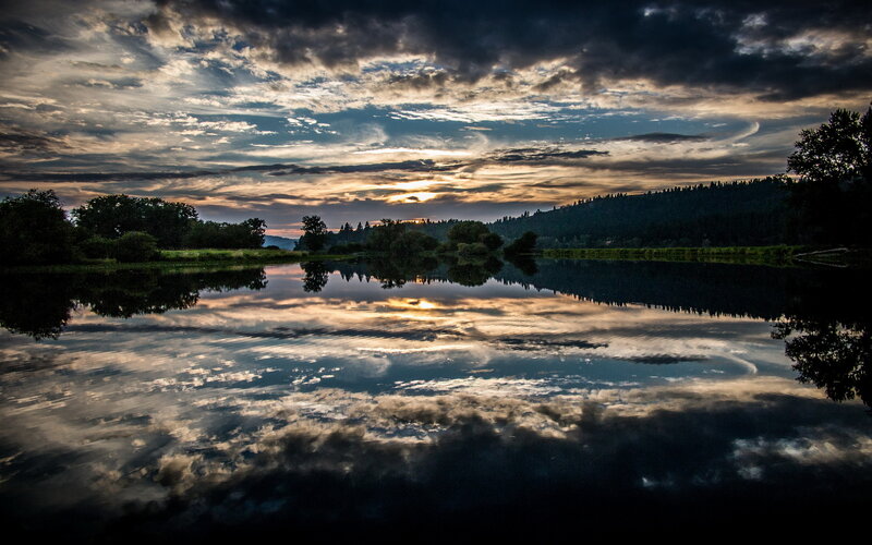 River at Sunset — Blue, Dramatic, Photograph, Clouds