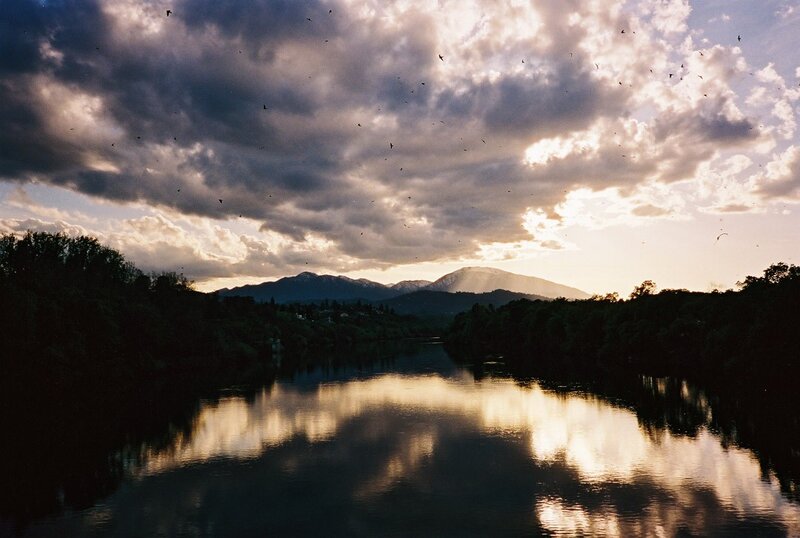 River at Sunset — Blue, Dramatic, Photograph, Mountains