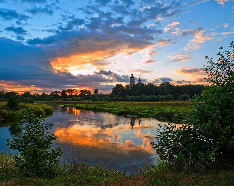 River at Sunset — Blue, Dramatic, Photograph, Sky
