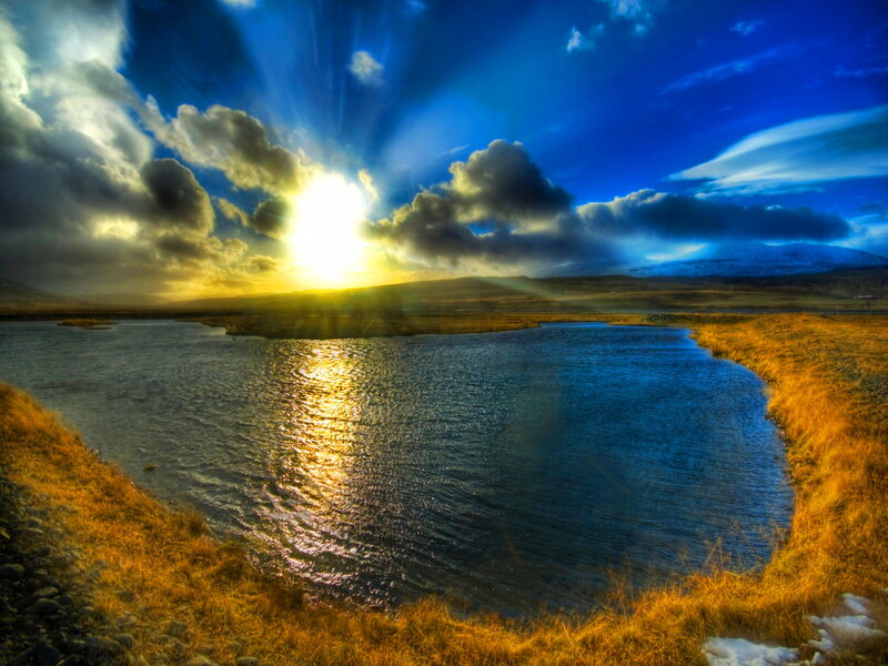 River at Sunset — Blue, Dramatic, Photograph, Sun