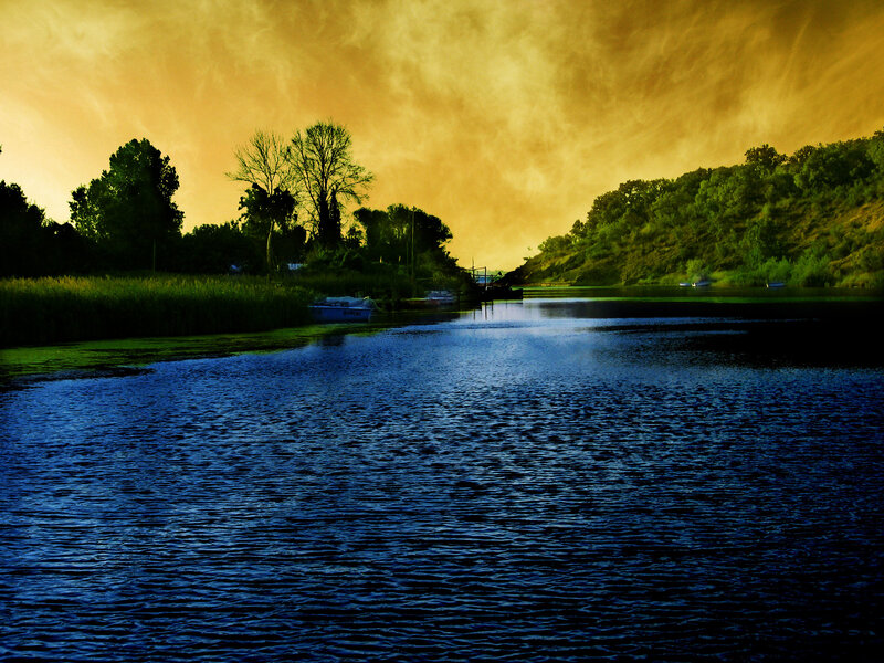 River at Sunset — Blue, Dramatic