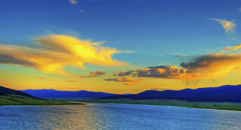 River at Sunset — Blue, Serene, Photograph, Mountains