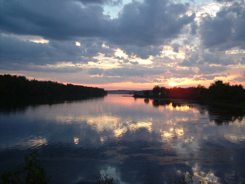 River at Sunset — Blue, Serene, Photograph, Sky, Trees, Reflection
