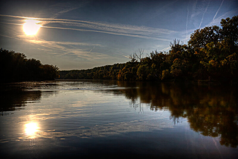 River at Sunset — Blue, Serene, Photograph, Sun