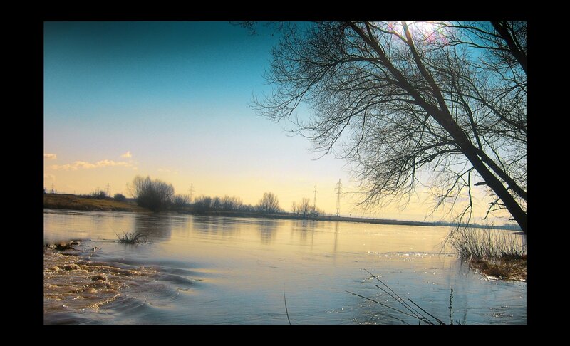 River at Sunset — Blue, Serene, Photograph, Tree