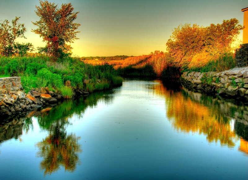 River at Sunset — Blue, Serene, Photograph, Trees