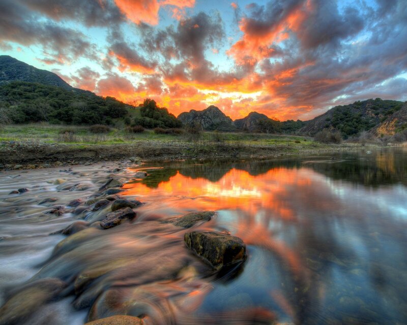 River at Sunset — Clouds