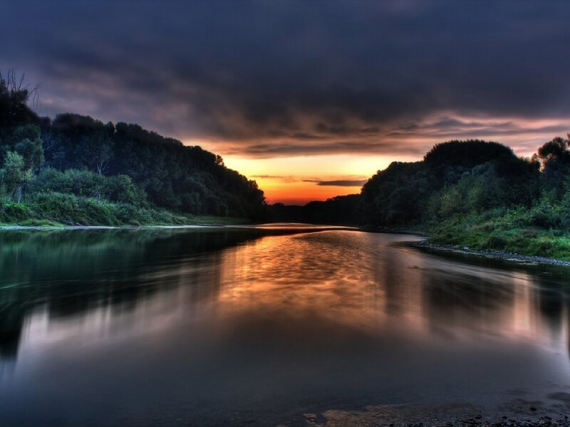 River at Sunset — Dramatic, Blue