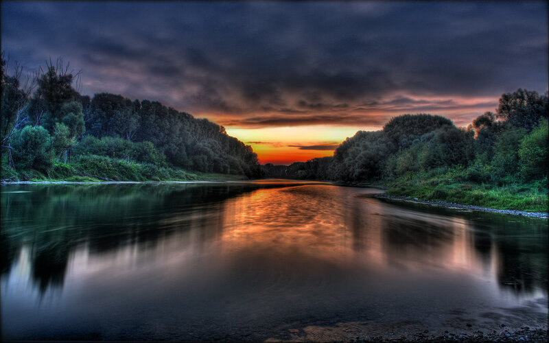 River at Sunset — Dramatic, Reflection