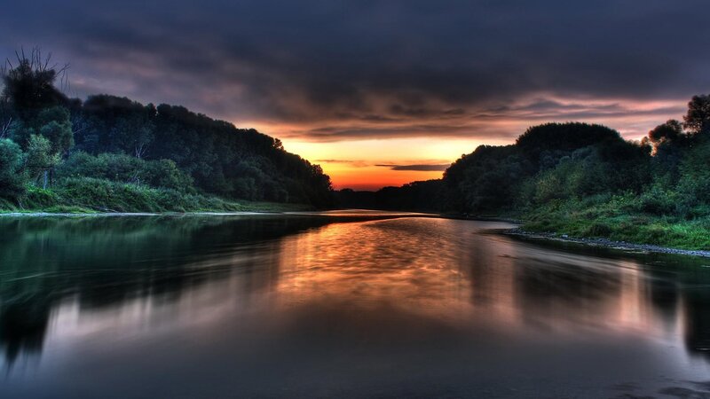 River at Sunset — Dramatic, Sky