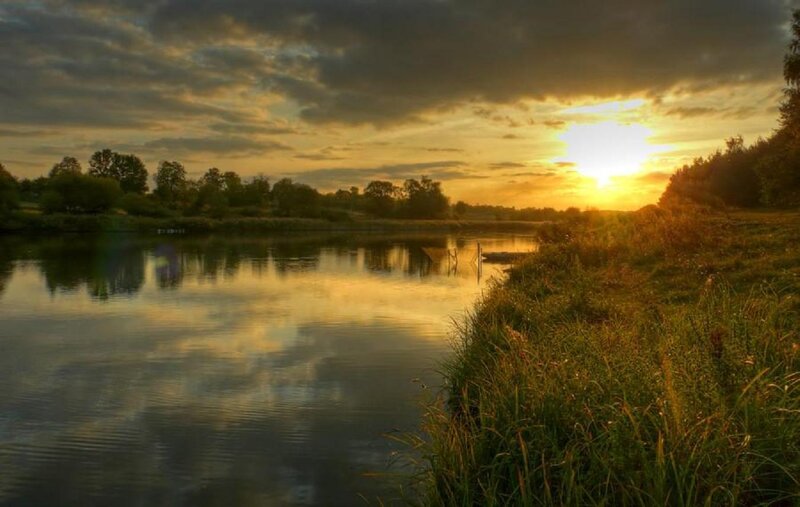 River at Sunset — Gold, Serene, Photograph, Sky