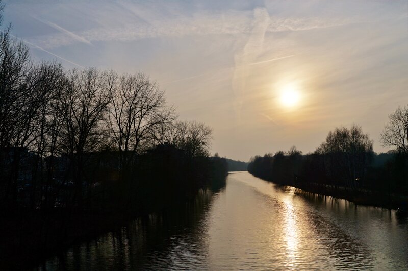 River at Sunset — Gold, Serene, Photograph, Trees, Sun