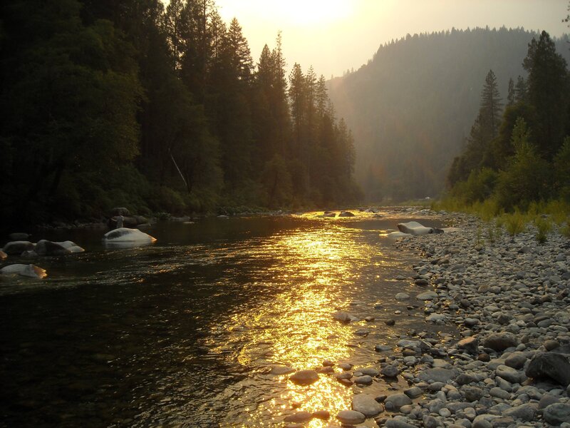 River at Sunset — Gold, Serene, Photograph, Trees